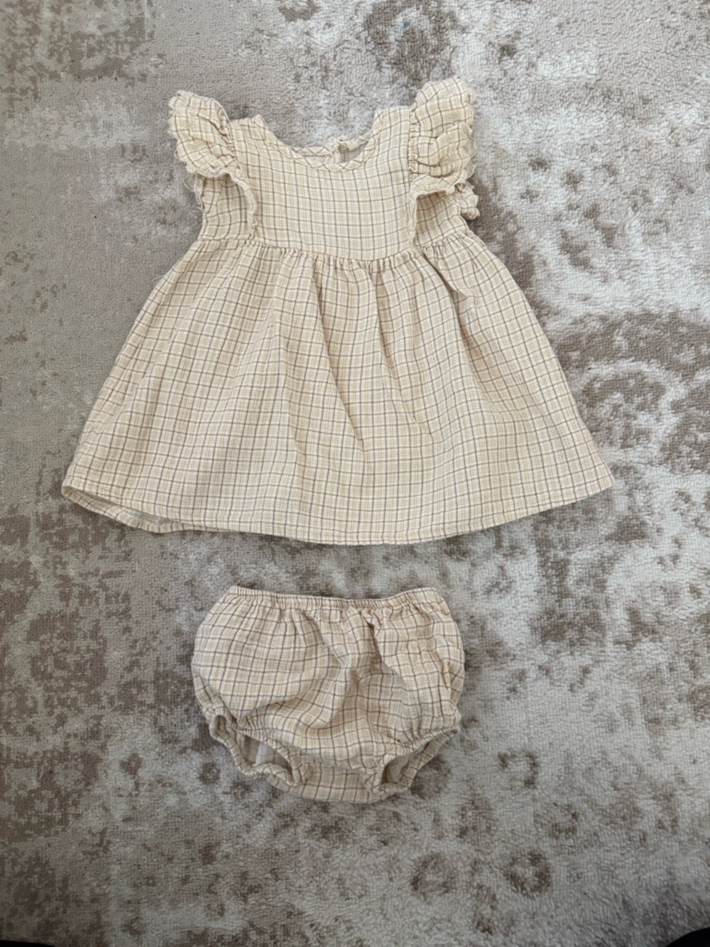 Rylee + Cru Cream Plaid Flutter Sleeve Dress with Bloomers
